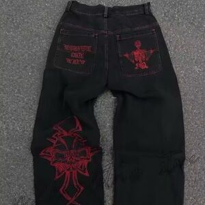 Black and Red Graphic Men Denim Jeans